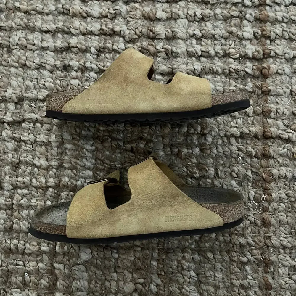 Birkenstock Arizona Taupe Suede Leather Sandals Size 40 Narrow Women 9 Men 7